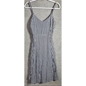 Gap V-Cami Midi Dress Women Size XS Navy Blue White Gingham‎ Smocked Back Beach